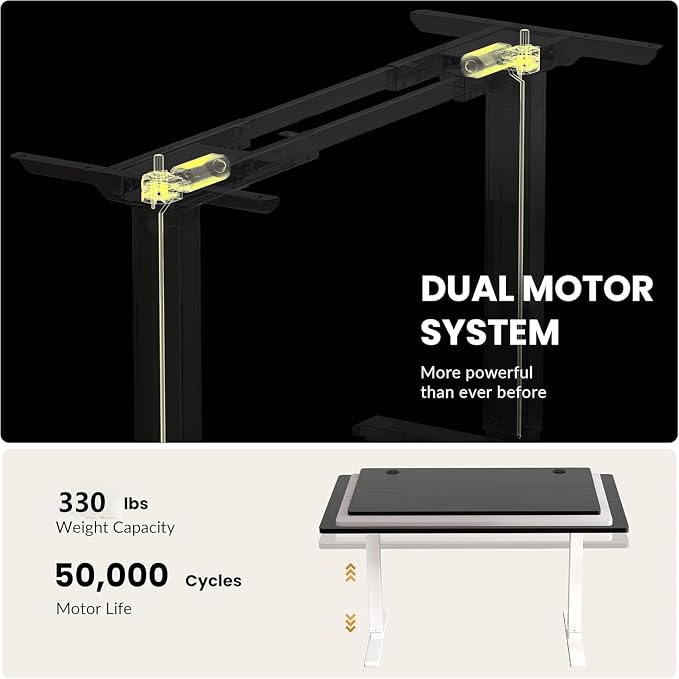 Dual Motor Electric Standing Desk Frame, Height Adjustable Desk Legs for Max 44" x 70.8" Desktop with 330 LBS Capacity, Ergonomic Sit Stand Up Desk Base for Home Office, White(Frame Only)