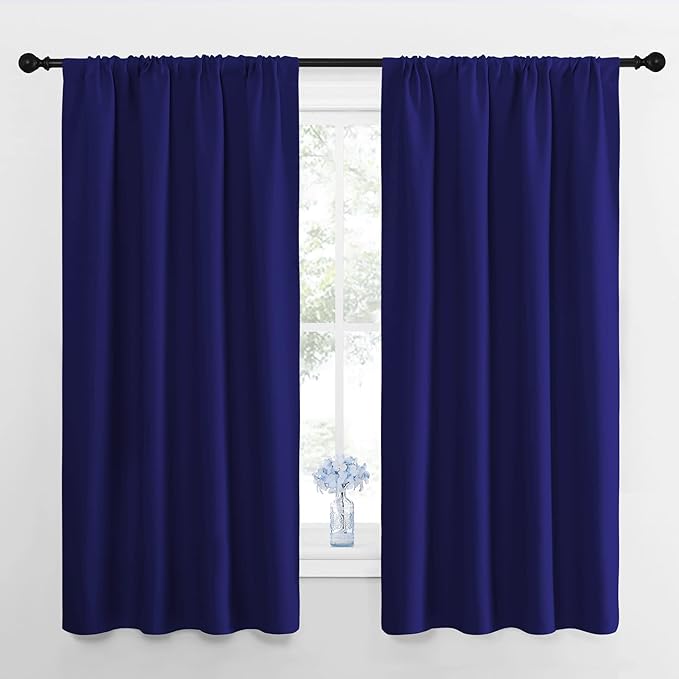 NICETOWN Kitchen Curtains, Short Blackout Curtains & Drapes, Navy Blue, 42" Wide by 54" Long, 2 PCs, Thermal Insulated Blackout Curtain Panels for Kids Room, Play Room
