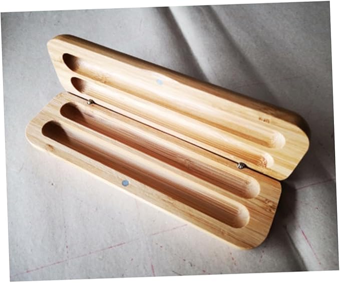 Bamboo Pen Box with Two Pen Slots - Eco-Friendly Wooden Pencil Case Organizer for Desk Supplies and Stationery Storage at Home and Office