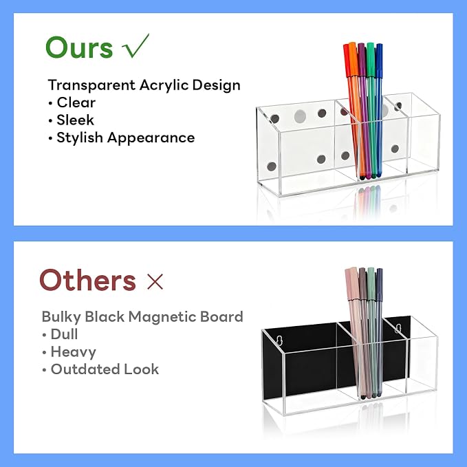 Magnetic Dry Erase Marker Holder for Whiteboard, Non-slip Acrylic Magnet Pen Holder for Fridge Refrigerator,Locker Organizer, Locker Accessories, Pencil Cup for Desk, Marker Organizer