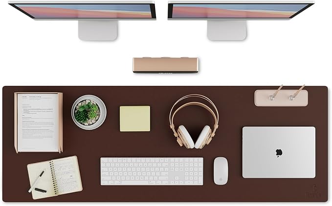 K KNODEL Large Office Leather Desk Mat, Mouse and Keyboard Pad, Computer and Laptop Mat, Desktop Protector and Cover, Writing Pad and Blotter (47.2"x17", Dark Brown)