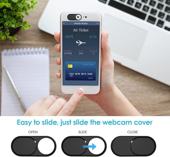 HKDGYHON Webcam Cover, Camera Cover Slide, 0.027in Ultra-Thin Metal Camera Cover for Laptop, PC, MacBook, iMac, iPad, iPhone, Smartphone, Web Camera Protect Your Privacy (Black/Pink/Silver-12 Pack)