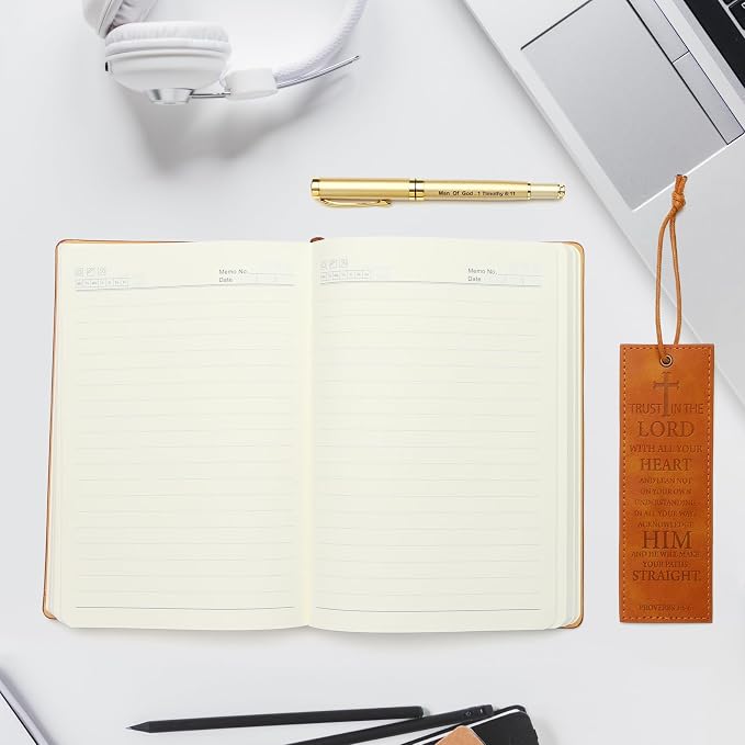 SAIWEILAI ONLINE 3 Pieces Christian Gifts for Men Religious Gifts for Men Bible Verse Inspirational Notebook Bible Verse Ballpoint Pen Trust in The Lord Bookmark for Men Office School Study Supplie