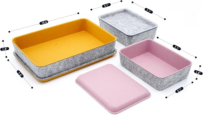 3pc Stackable Lidded Felt Desk Drawer Organizer Multi-Color Bins