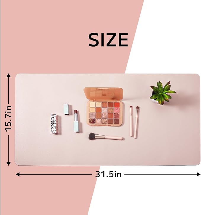 Desk Pad Mat Protector, Makeup Mat Dual-Sided PU Leather, Non-Slip Desk Pad with Suede Backing, Waterproof Vanity Organizer Mat, Multi-Use as Mouse Pad or Keyboard Mat 23.62''*11.81''