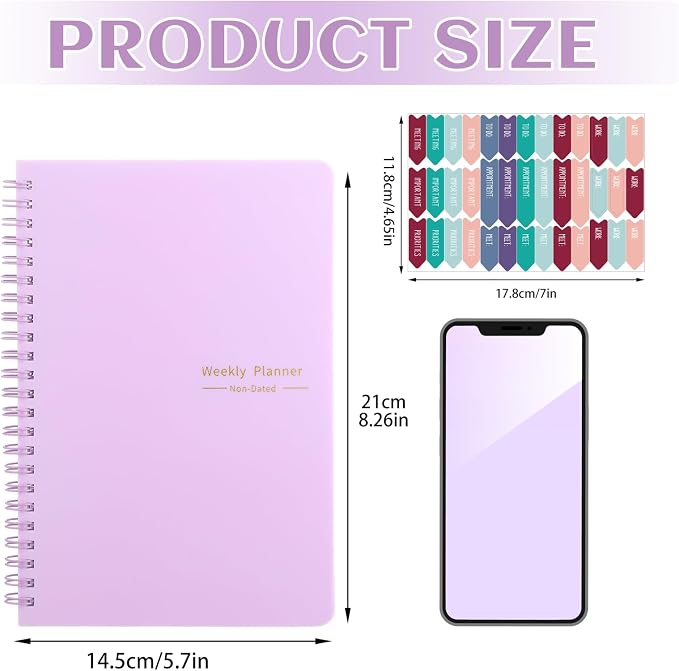 Thboxes Undated Weekly Planner with Habit Tracker, 52 Weeks To Do List Notebook A5 Weekly Goal Planner with Spiral Binding & Stickers Home Work School Supplies for Women Girls 8.2" x 5.7" - Purple