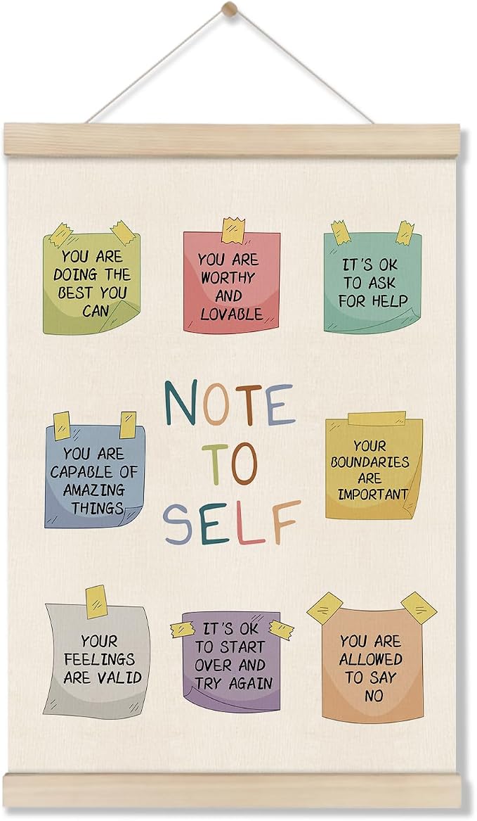 Note to Self Motivational Wall Decor - Office Inspirational Posters Gift Therapy Mental Health Hanger Frame for Counselors Therapists Coworkers Women Kids, Positive Affirmations Wall Art, 12x16 Inch