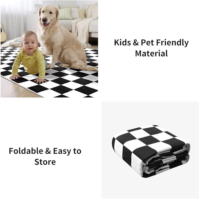Terrug Black and White Checkered Rug for Bedroom,3x5 Area Rugs Washable with Non Slip for Living Room,Soft Low Pile Stain Resistance Retro Carpet for Dorm Kids Room