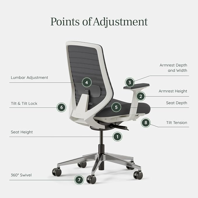 Branch Ergonomic Chair - A Versatile Desk Chair with Adjustable Lumbar Support, Breathable Mesh Backrest, and Smooth Wheels - Experience Optimal Comfort and Support - Graphite - White | Breathable Mesh Backrest and Smooth Wheels, Experience Optimal Com...