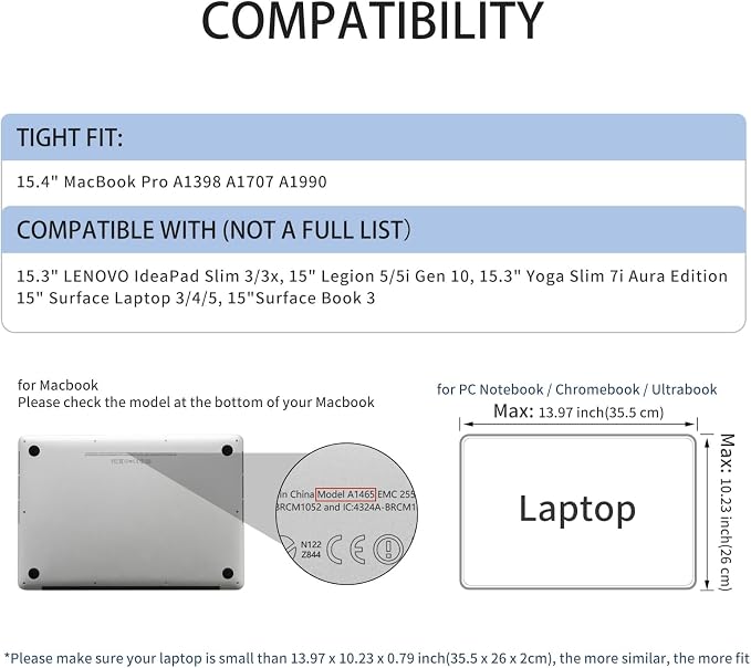 RAINYEAR 15 Inch Laptop Sleeve 15" Protective Soft Case Padded Cover Computer Bag Specially Compatible with 15.4" MacBook Pro/Air A3448 A3241 A2941 A3114 A1938 A1707 A1990 (Navy Blue)