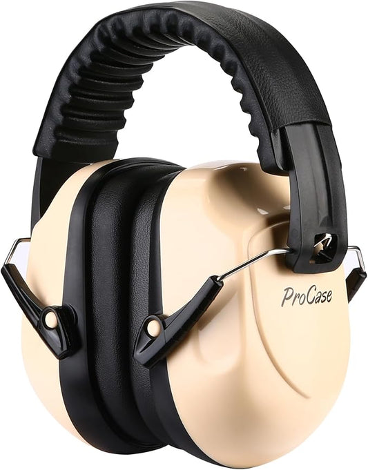 ProCase NRR 28dB Noise Reduction Ear Muffs, Foldable Adjustable Passive Noise Cancelling Headphones for Adults Kids Autism, Hearing Protection for Shooting, Construction, Mowing, Studying -Beige