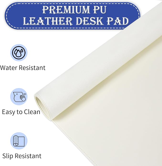 47.2" x 23.6" Large Desk Pad Mat - Non-Slip PU Leather Desk Mat, Large Mouse Pad, Computer Mat for Keyboard Mouse, Waterproof Desk Writing Mat, Desk Blotter Mat for Work (Ivory White)