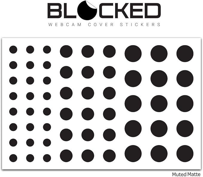 BLOCKED Original Vinyl Webcam Cover Stickers | Restickable & Stackable Privacy Covers | for All Camera-endable Devices | 3-Sizes | 57 Black (Muted Matte)