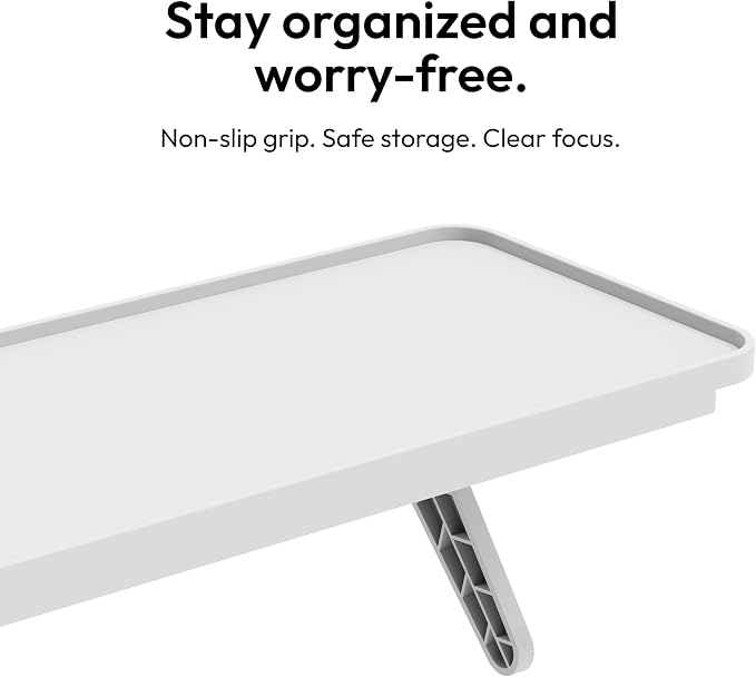 Pixio 12 inch White Monitor Storage Top Shelf - Adjustable Platform, Universal Fit, Holds Up to 13lbs, Works on TV, Flat, Curved Monitors, Storage for Webcams, Clocks, Phone, Figures