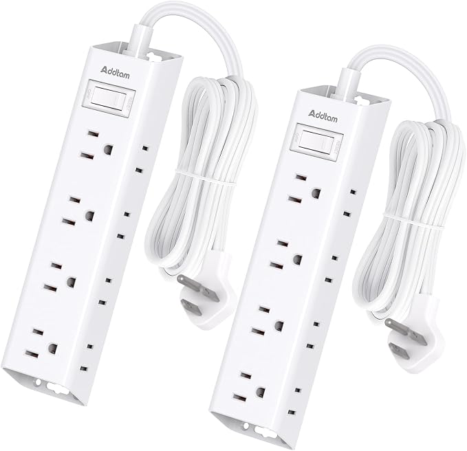 Addtam 2 Pack Power Strip Surge Protector with 12 Outlets, Flat Plug Extension Cord 5FT, Ultra Thin Wall Plug, 3-Side Wide Spaced Outlet Extender, Wall Mount Desk Charging Station for Home Office Dorm