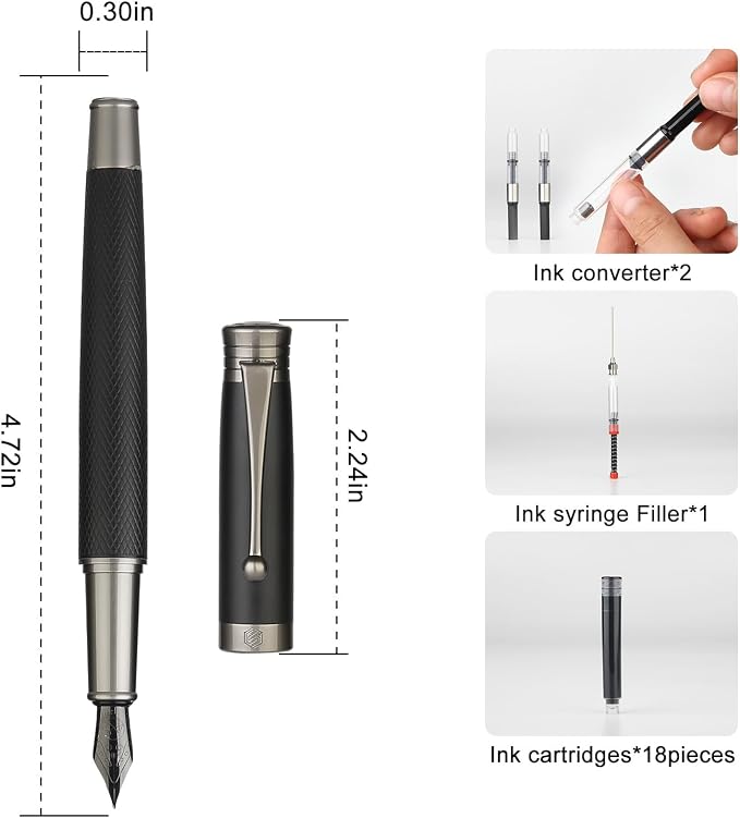 Fountain Pen Set - Fine & Medium Nibs, Includes 18 Ink Cartridges, Ink Refill Converter & Syringe Filler, Gift for Writing, Journaling & Calligraphy MU-13
