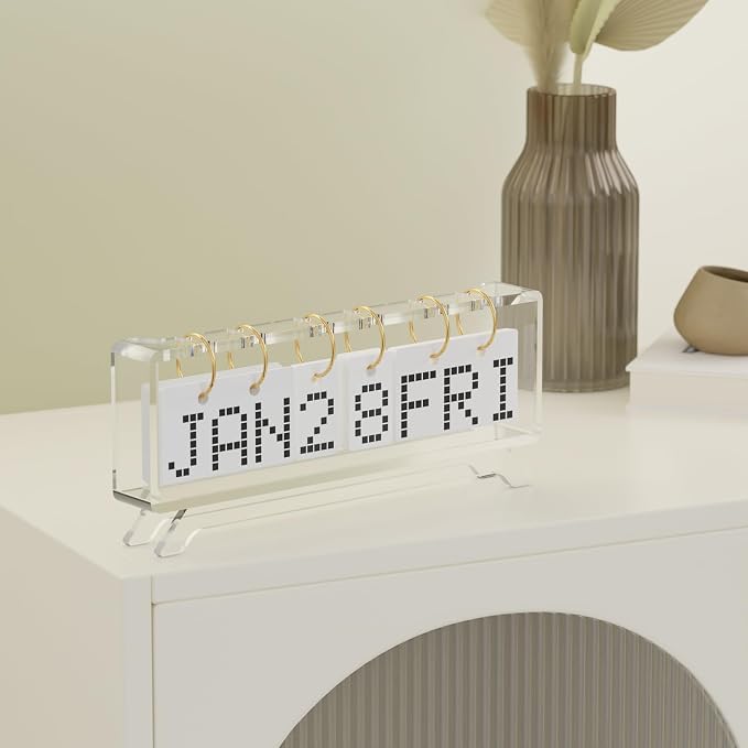 Desk Acrylic Calendar, Perpetual 2026 Daily Display Calendar, Reusable Yearly Wall Standing Calendars with Wall Hook for Home Office Decor Desk Accessories (Clear)