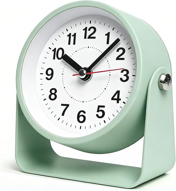 3.5" Analog Alarm Clock, Small Retro Desk Clock 360° Adjustable Angle | Silent Table Metal Clock with Night Light Snooze for Living Room Decor,Bedroom,Bedside,Shelf, Snooze Clock for Adults