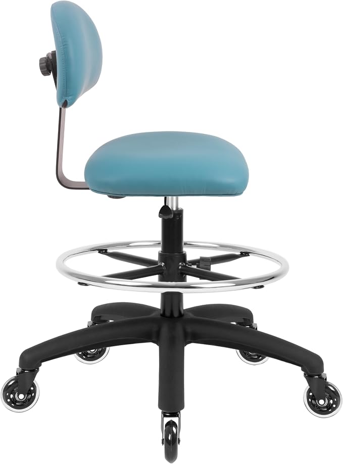 FSS Series Square seat Tall (25"-35") seat Height Chair. Vinyl-for Office, Garage, Desk, Shop, Computer, Doctor, Medical, Easy to Clean! 18" Footring (Aqua, Tall, Rubber Roller Casters)