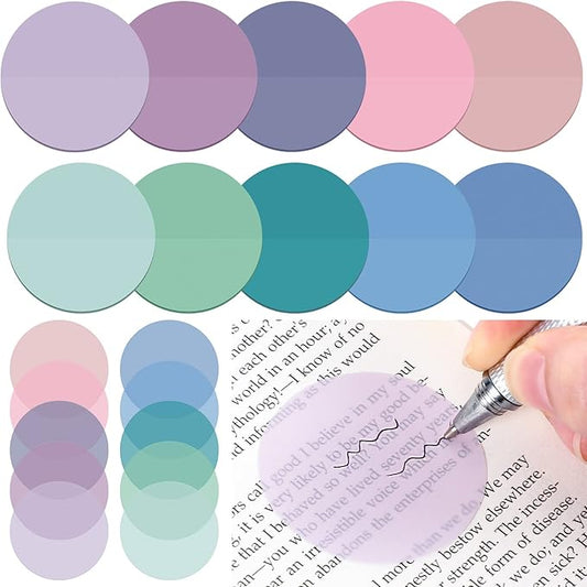 Sabary 500 Sheets Transparent Sticky Notes Round Translucent Sticky Notes Tabs Colorful Page Flags Stickers Clear Book Markers Bible Journaling Office Back to School Supplies(1.75 Inch,Stylish)