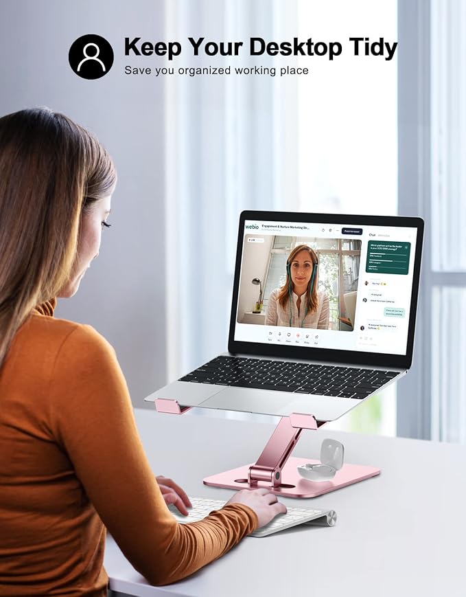 RIWUCT Foldable Aluminum Alloy Laptop Stand for Desk, Height Adjustable Ergonomic Computer Stand, Portable Laptop Riser Holder Printer Stand Compatible with MacBook Pro Air/HP/Dell 10-16", Pink
