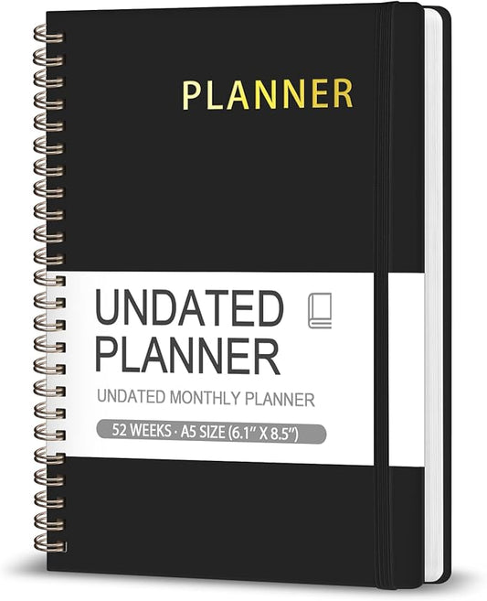 Undated Weekly Planner, Weekly To Do List Notebook with Goal, Organizer & Habit Tracker, A5 Daily Planner with Spiral Binding, Ideal for Office School Suppies