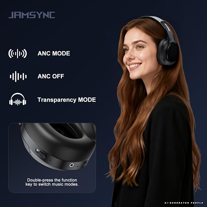 Hybrid Active Noise Cancelling Headphones, Bluetooth 6.0 Over Ear Headphones,120H Battery Fast Charging, Hi-Res Audio, Transparency Mode, Deep Bass, Memory Foam Comfort Fit for Travel Office Home