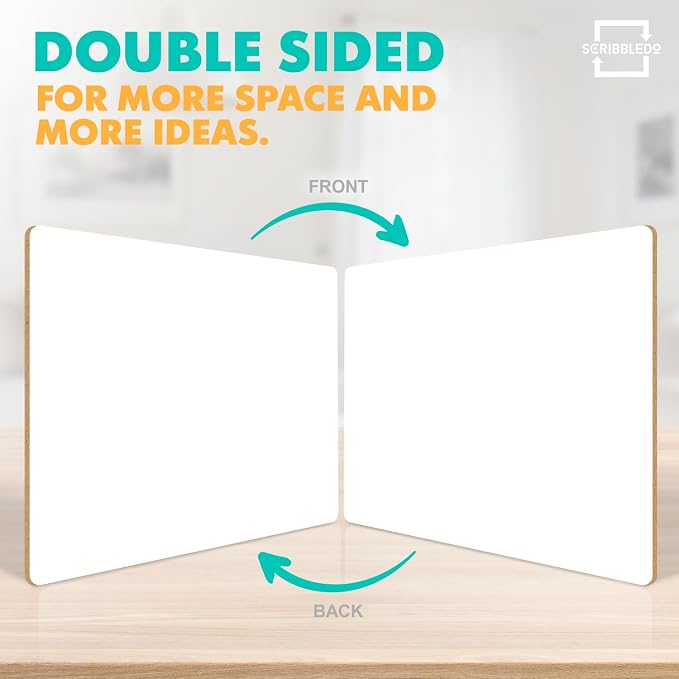 SCRIBBLEDO Small Dry Erase Boards 3 Pack 9x12 Double Sided Whiteboard | 3 Double Sided 9x12 Dry Erase Boards, Wipes Clean No Ghosting, Sturdy Engineered Wood, Safe For Kids, Students And Classroom