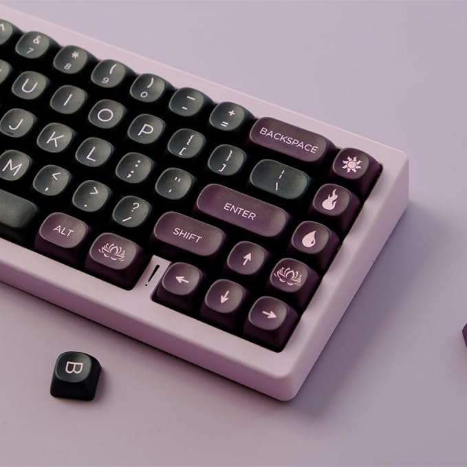 PBT Keycaps 126 Keys MOA Profile Keycap Black Purple Custom Keyboard Keycaps Set 5 Side Dye Sublimation Key caps for Cherry Gateron MX Switches Keyboards