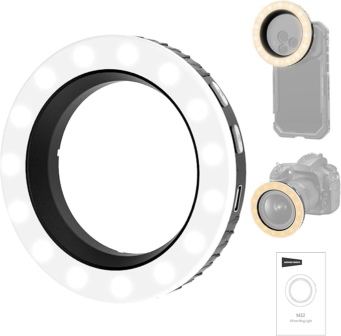NEEWER Basics 67mm Threaded Ring Light for 67mm Phone Mounts/Cases/Lens, Rechargeable Bi Color LED Selfie Photo Fill Lighting CRI95+for TikTok Video Recording Vlog Streaming Macro Photography, M22