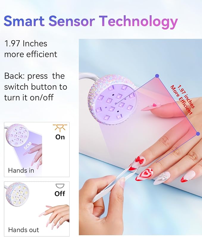Makartt UV LED Nail Lamp - Gooseneck Flash Cure Lamp 39mW/cm² Rechargeable UV Light for Gel Nails with Auto Sensor 4 Timers Fast Curing Nail Light for Charms Gel-X Tips Rhinestones (Diamond White)