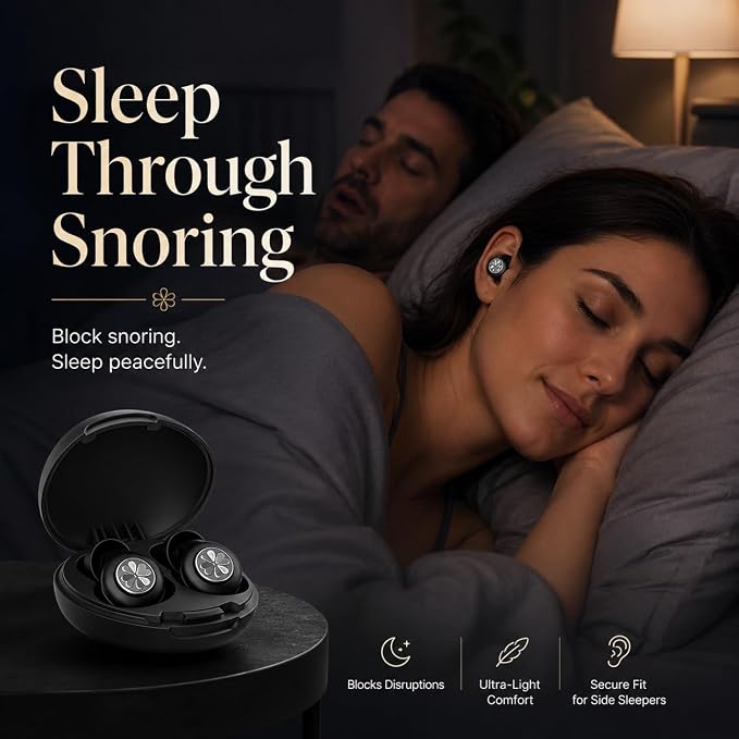 45dB Ear Plugs for Sleeping, Soft Silicone for Side Sleepers, 4 Sizes | Reusable soft silicone with XS/S/M/L sizes for side sleepers, concerts, flights and hotels; carrying case included.