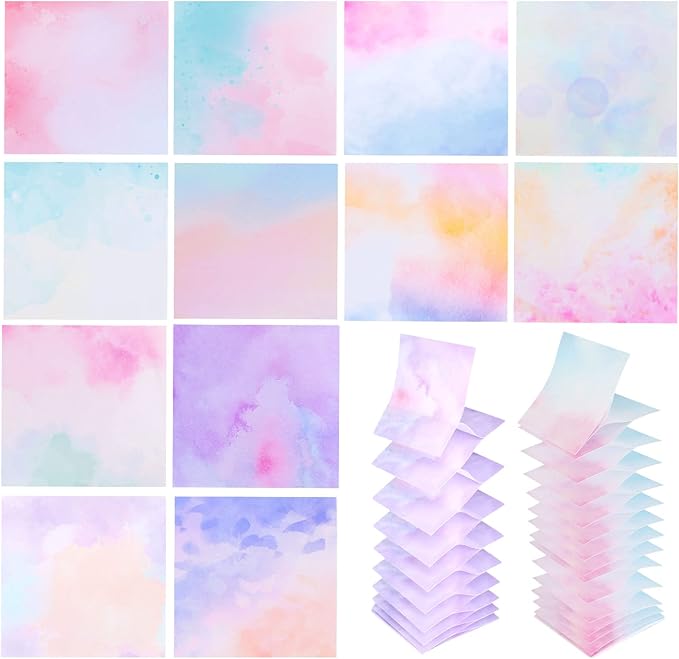 12 Pads Pop up Sticky Notes, 3x3 Cute Gradient Watercolor Self Stick Notes Pads, Multi Color Super Adhesive Memo Pads Refills, Easy to Post Paper Home Office Notebooks Supplies Accessories