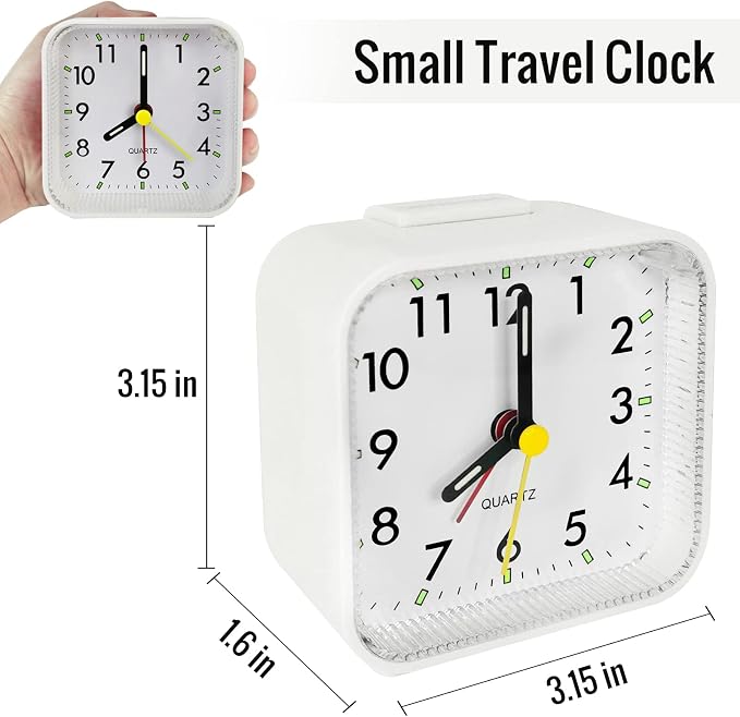 Lamisola Small White Kids Desk Battery Alarm Clock, Analog Travel Clock, Quieter Bedside Clocks for Bedrooms Bathroom Living Room Kitchen Shelf
