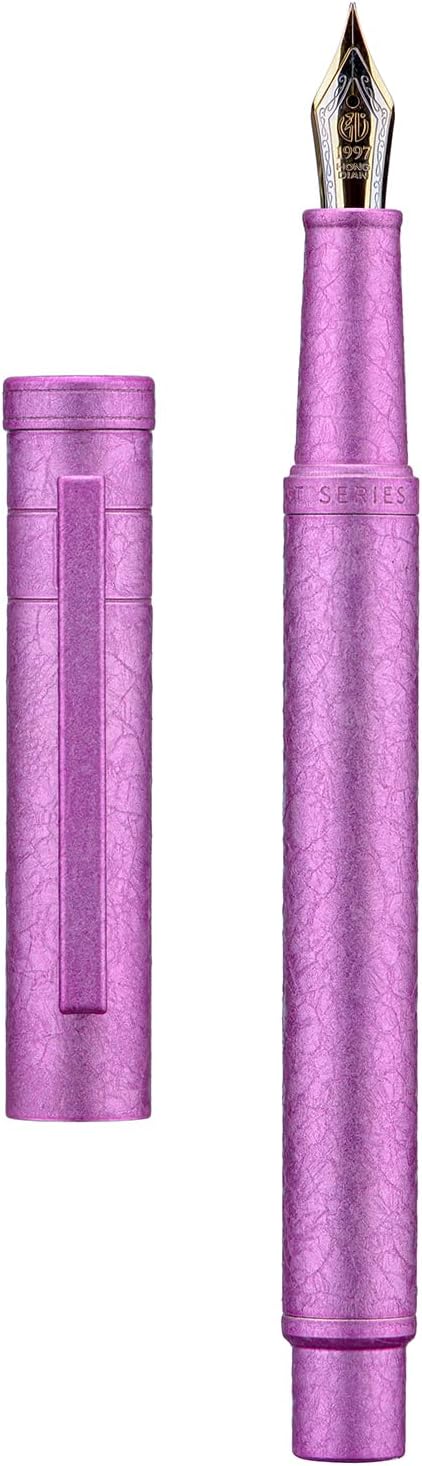Hongdian 1851 Forest Fountain Pen Pink Ice Flowers, Fine Nib Classic Design with Converter and Metal Pen Case