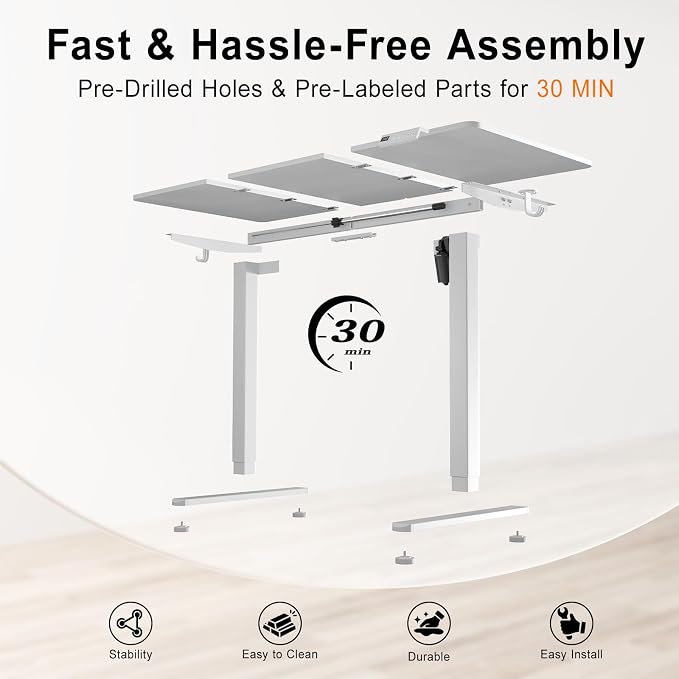Electric Height Adjustable Desk, 55x24 Inches Standing Desk with 3 Memory Presets & Child Lock, Quiet Motor, Industrial Steel Frame, for Content Creator Desk, White