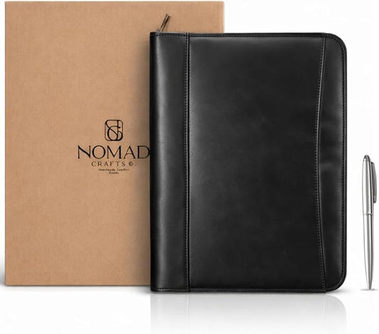 Leather Padfolio with Zipper – Business Portfolio for Men and Women, Legal Pad Portfolio, Leather Folder, Professional Padfolio for Meetings and Interviews