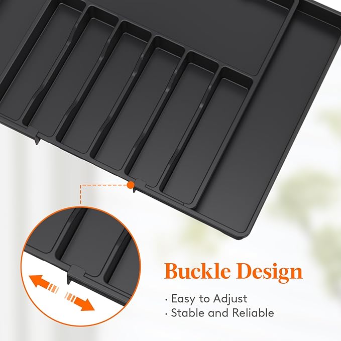 Lifewit Silverware Drawer Organizer, Expandable Utensil Tray for Kitchen, BPA Free Flatware and Cutlery Holder, Adjustable Plastic Storage for Spoons Forks Knives, 17- 30 x 18.5", Black