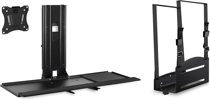 Mount-It! Monitor and Keyboard Wall Mount with CPU Holder, Height Adjustable Standing VESA Keyboard Tray, 25 Inch Wide Platform with Mouse Pad (MI-7919)