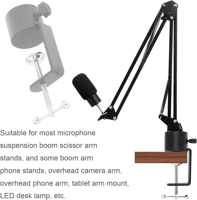 Microphone Stand Table Clamp for Microphone Suspension Boom Scissor Arm Stand Holer, 1/2" Thread Hole Cantilever Bracket Clamp Desk Lamp Clip Fittings Base DIY for Radio Studio Podcast (2)