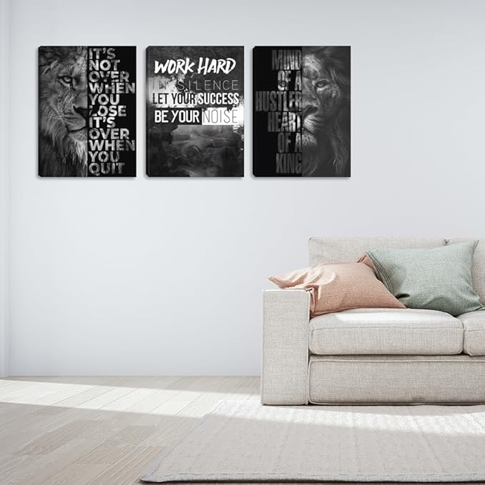 Success Wall Art Motivational Canvas Wall Art Inspirational Entrepreneur Quotes Posters Prints 3 Pieces Inspiring Office Wall Decor Home Living Room Bedroom Framed Artwork (60" Wx28 H)