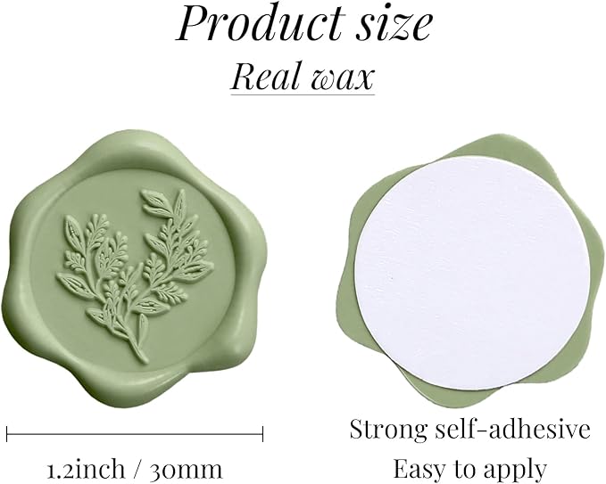 UNIQOOO Wax Seal Stickers - Eucalyptus Wedding Invitation Envelope Seal Stickers, 100 Pcs Self- Adhesive Sage Green Stickers, Perfect for Invitation, Christmas, Gift Wrapping, Party
