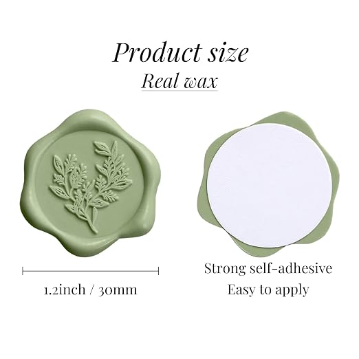 UNIQOOO Wax Seal Stickers - Eucalyptus Wedding Invitation Envelope Seal Stickers, 100 Pcs Self- Adhesive Sage Green Stickers, Perfect for Invitation, Christmas, Gift Wrapping, Party