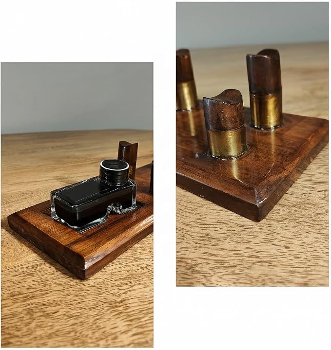 HOMORA Luxury Wooden Desk Pen Stand with Ink Bottle Holder – Premium Executive Office Organizer for Fountain Pens, Calligraphy Pens & Writing Accessories