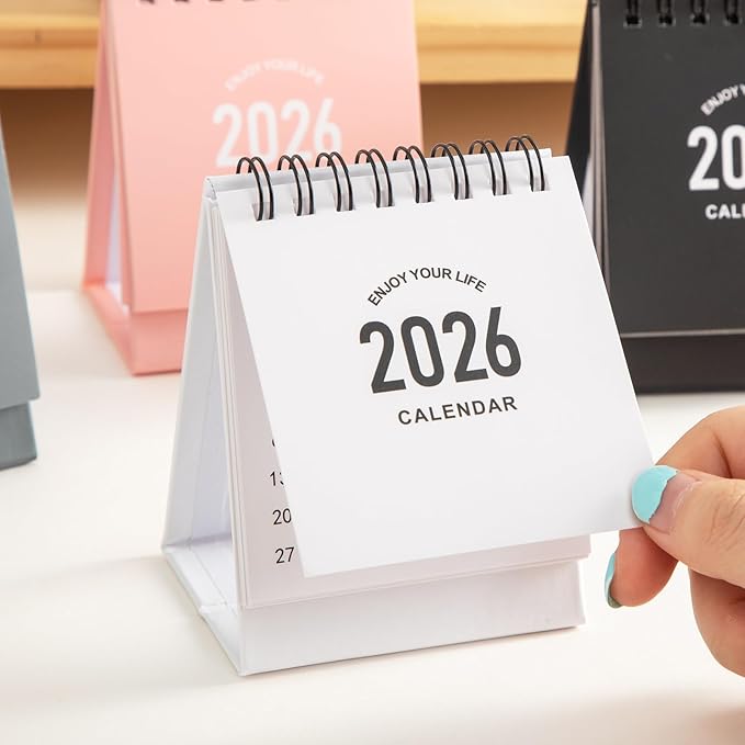 Mini Desk Calendar 2026-2027 - January 2026 until June 2027 Small Desktop Calendar Mini Daily Schedule 250gsm Thick Paper Twin-Wire Binding with Stickers for Home Office School (Mini white)