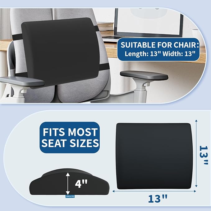 QUTOOL Seat Cushion and Lumbar Support Set for Office Chair – Supports Lower Back & Hips for Long Sitting Comfort, Helps Maintain a Comfortable Sitting Position, Ergonomic Memory Foam, Washable Cover