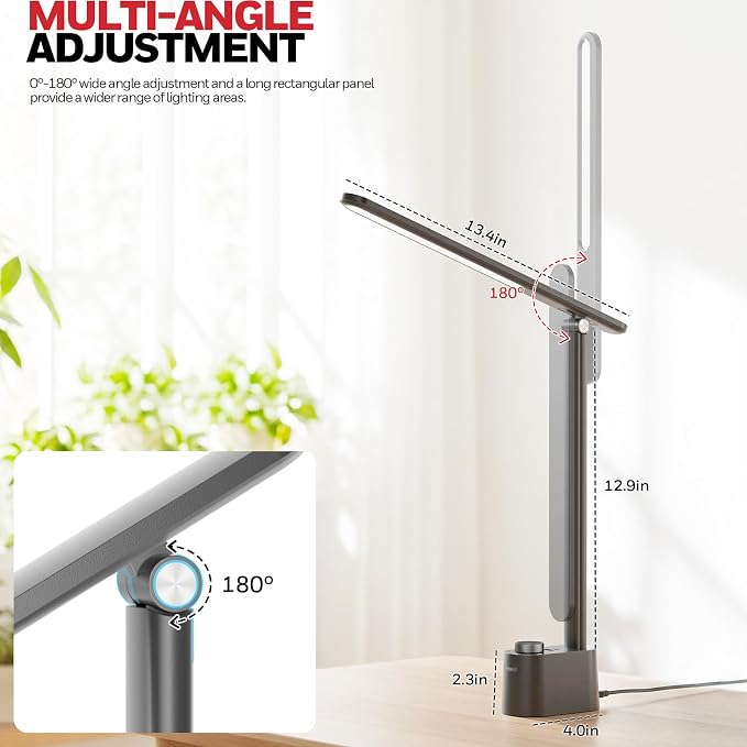 Honeywell LED Desk Lamp-Upgraded H01 Desk Lamps for Home Office with USB A+C Charging Ports,Stepless Dimmable Eye Caring Foldable Desk Light for Bedroom Bedside College Dorm(Grey)