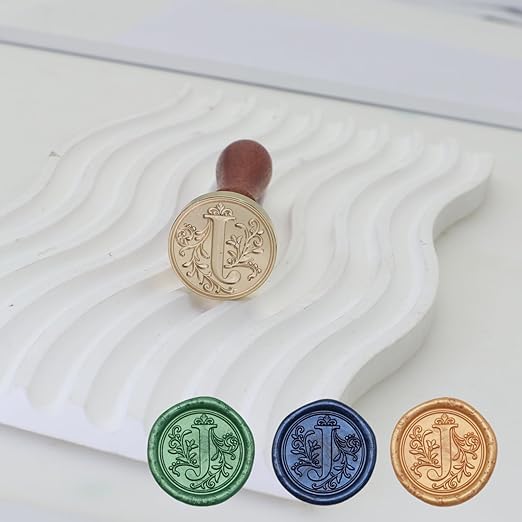 Initial Alphabet Wax Seal Stamp Kit, Retro Letter Sealing Stamp with 150Pcs Sealing Wax Beads Spoon Pen Set for Wedding Invitations Cards Envelopes (J)