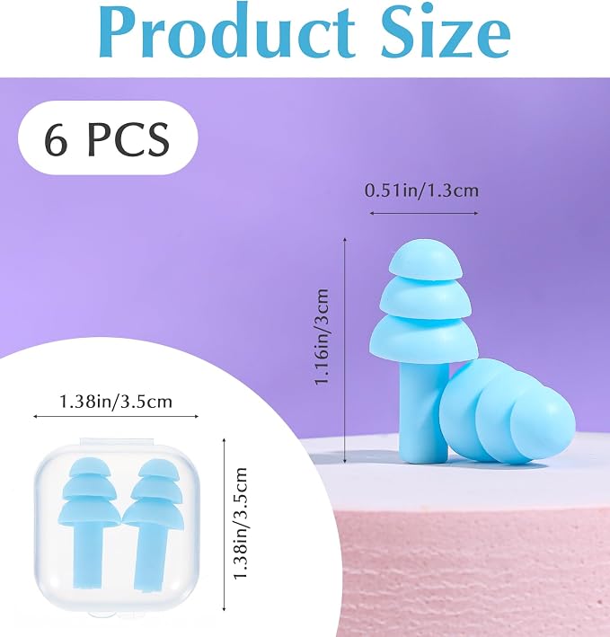 6 Pair Reusable Ear Plugs for Sleeping, Rubber Ears Plug for Big & Small Ear Canals Soft Noise Cancelling Earplugs for Travel Sleeping, Comfortable Fit, Multi-Color Generally Suitable for Most People