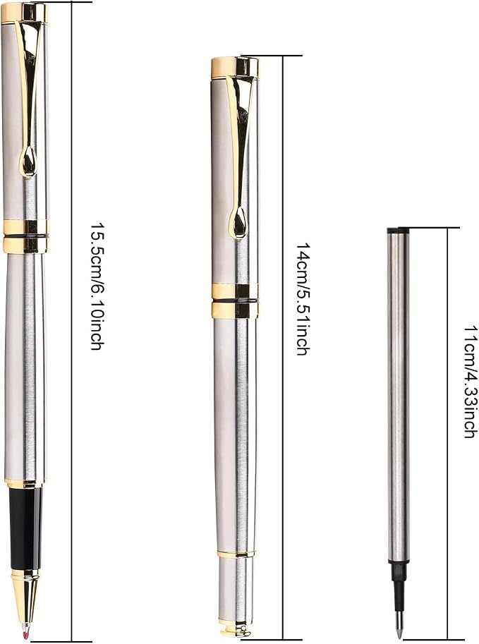 YIVONKA Luxury Ballpoint Pens Best Ball Pen Gift Set for Men & Women Professional Executive Office Nice BallPens Classy Gift Box Ballpoint Black Refill Line width 0.5mm (Silver)